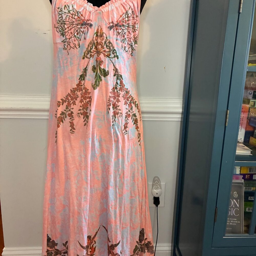 Anthropologie Butterfly Dropout Summer Dress Size Medium, Pink/Baby Blue